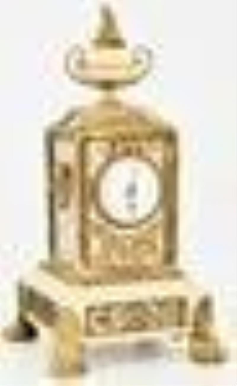 French Gilt Metal & Alabaster Desk Clock