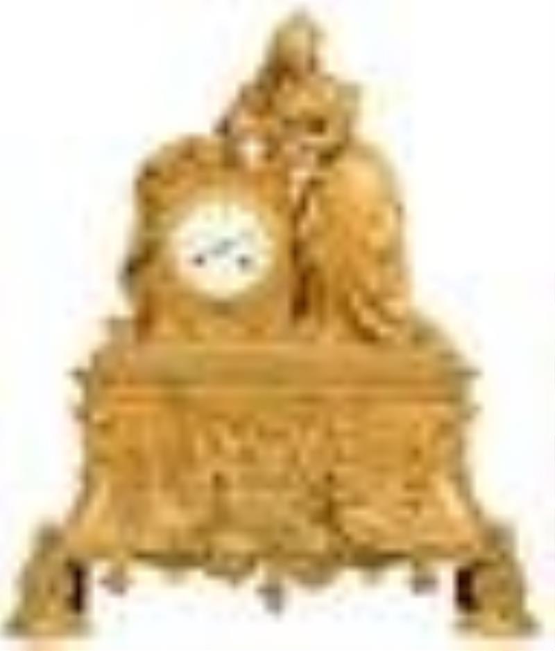 French Gilt Bronze Silk Thread Mantel Clock