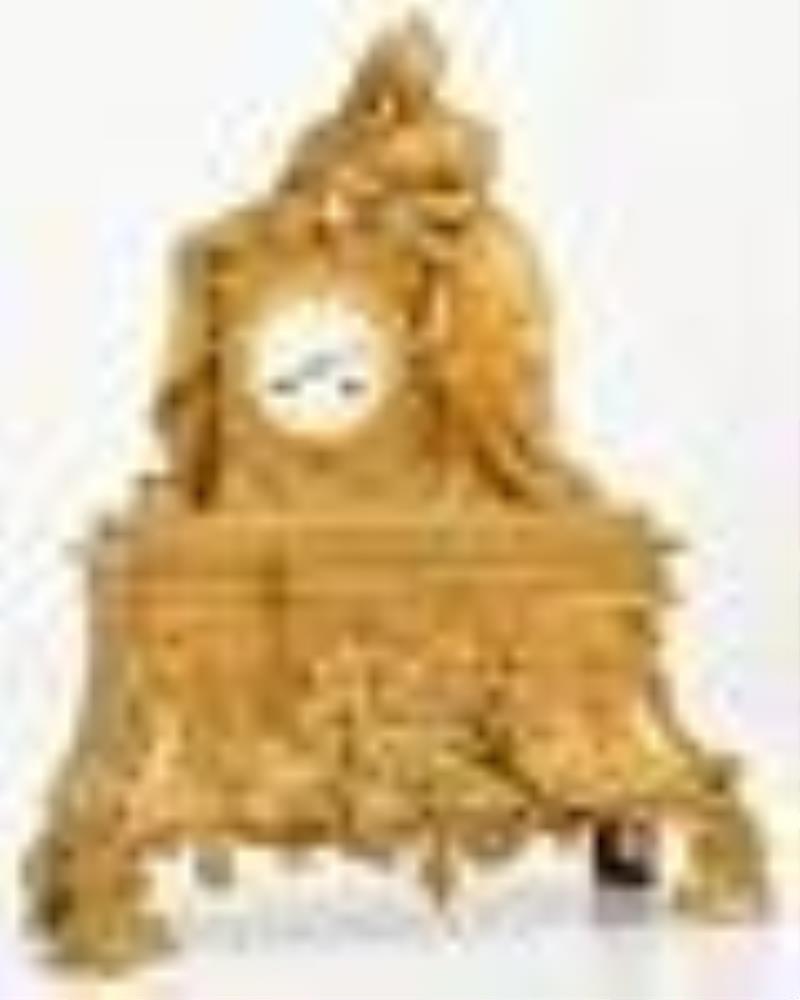 French Gilt Bronze Silk Thread Mantel Clock