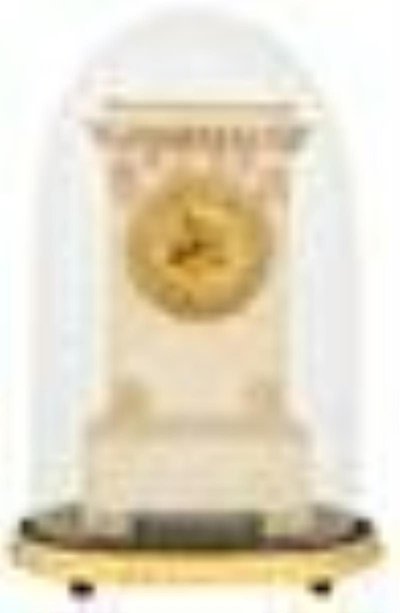 French Alabaster Silk Thread Mantel Clock with Dome