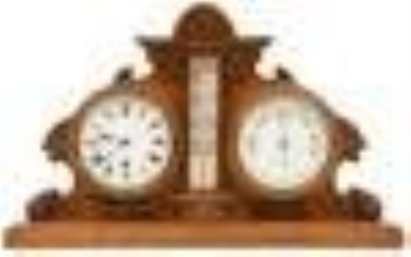 French Oak Clock & Barometer Weather Station