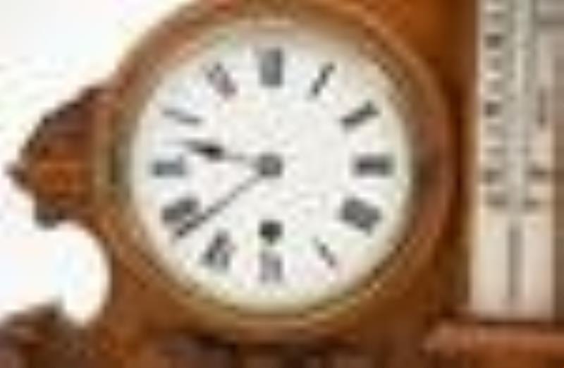 French Oak Clock & Barometer Weather Station