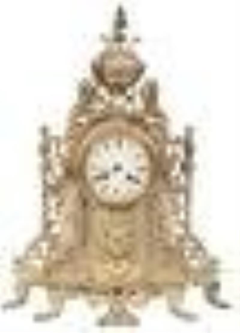 French Silvered Bronze Mantel Clock