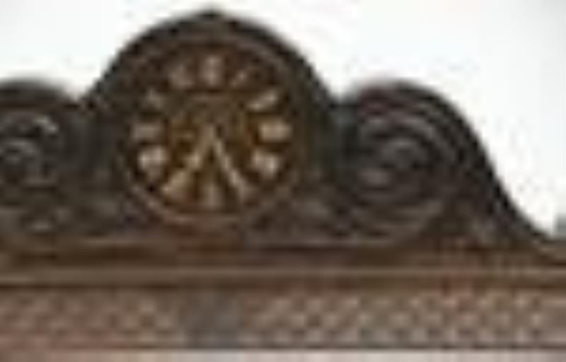 German Carved Oak Tambour Mantel Clock