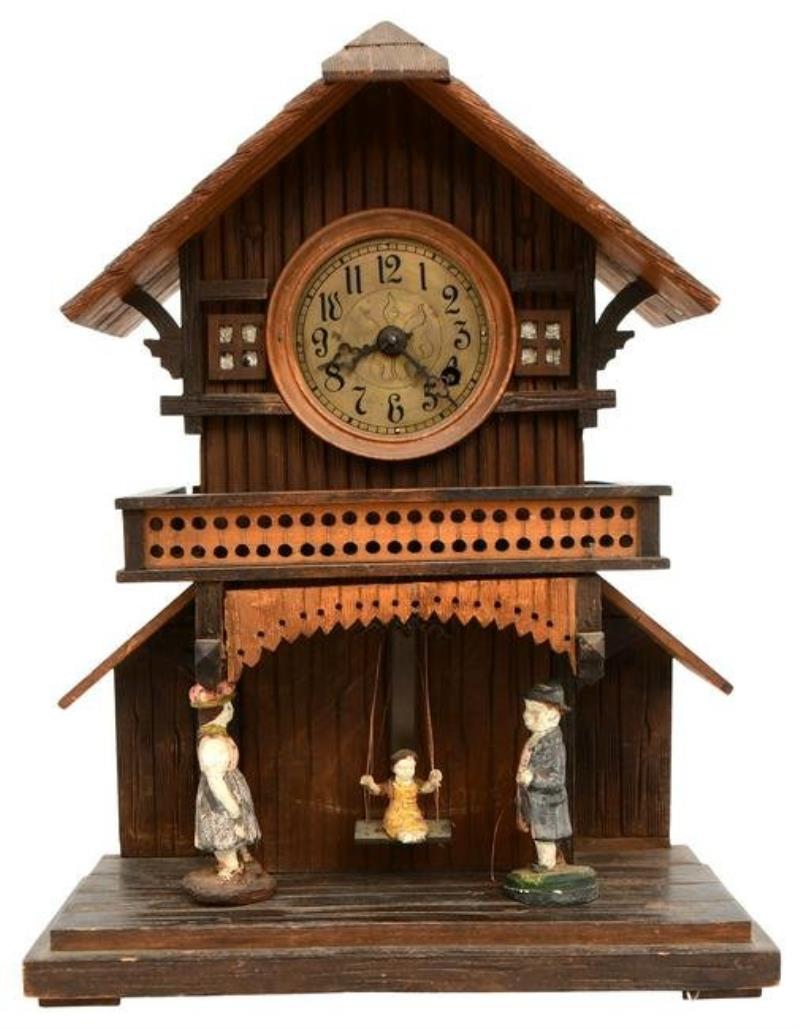 Black Forest Carved Swinging Doll Automaton Clock