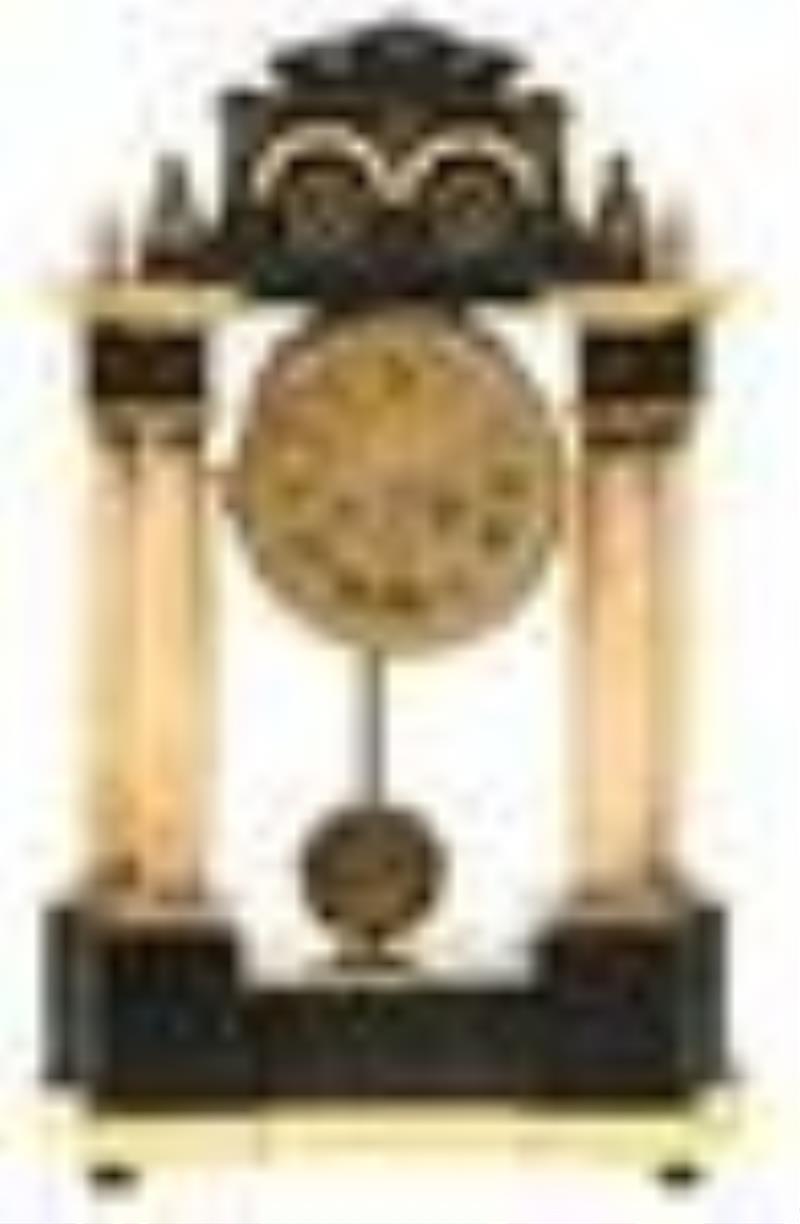 Austrian Gilded, Ebonized & Alabaster Mantel Clock