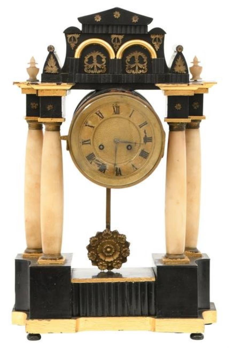 Austrian Gilded, Ebonized & Alabaster Mantel Clock