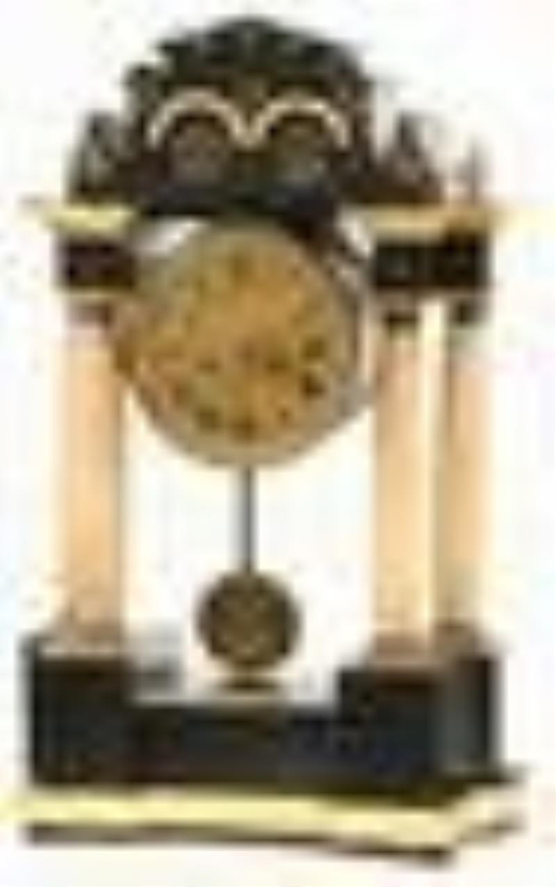 Austrian Gilded, Ebonized & Alabaster Mantel Clock