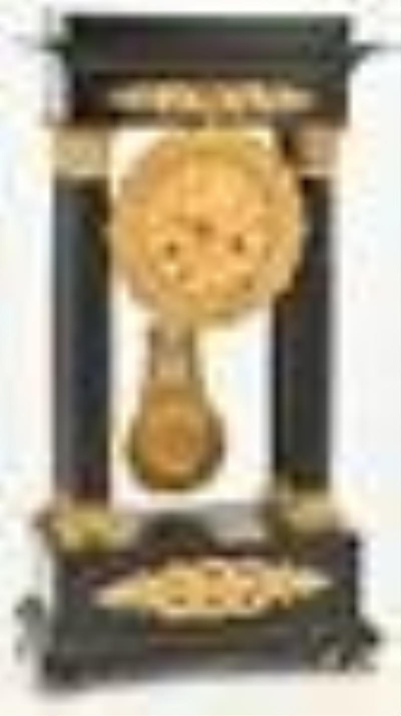 French Gilt Bronze Mounted Slate Portico Clock