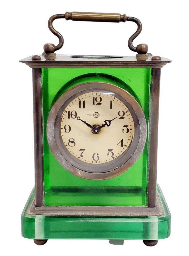 Vintage Seikosha Japanese Green Glass Carriage Clock