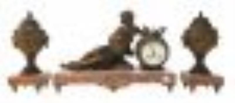 French Gilt Bronze Clock & Garniture