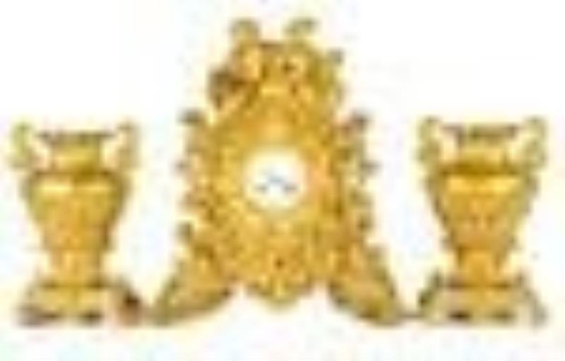 F Delaunoy, Paris Gilt Bronze Clock & Garnitures