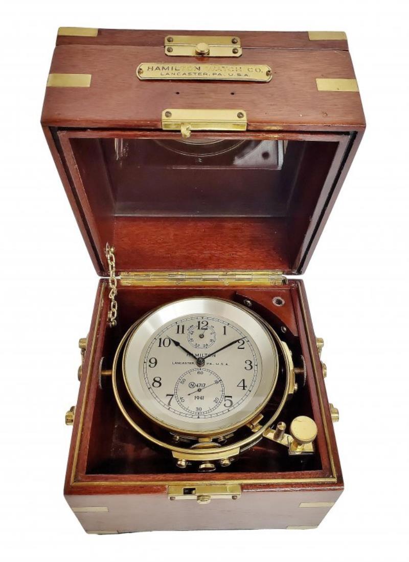 Vintage Hamilton Ships Clock Chronometer w/ Wooden Box