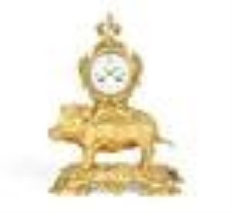 A Louis XV style bronze boar form clock, Le Roy