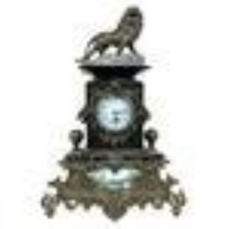 Antique Continental Lion Motif Onyx Case Clock