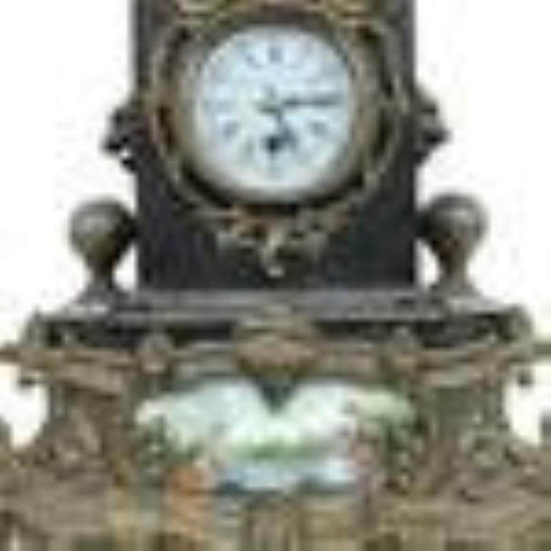 Antique Continental Lion Motif Onyx Case Clock