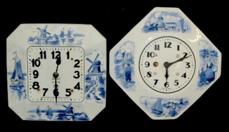 2 Blue Delft China Clocks