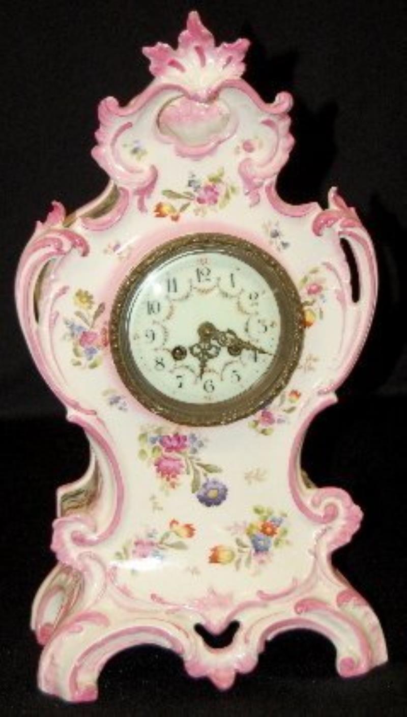 Large French Pink Floral China Clock