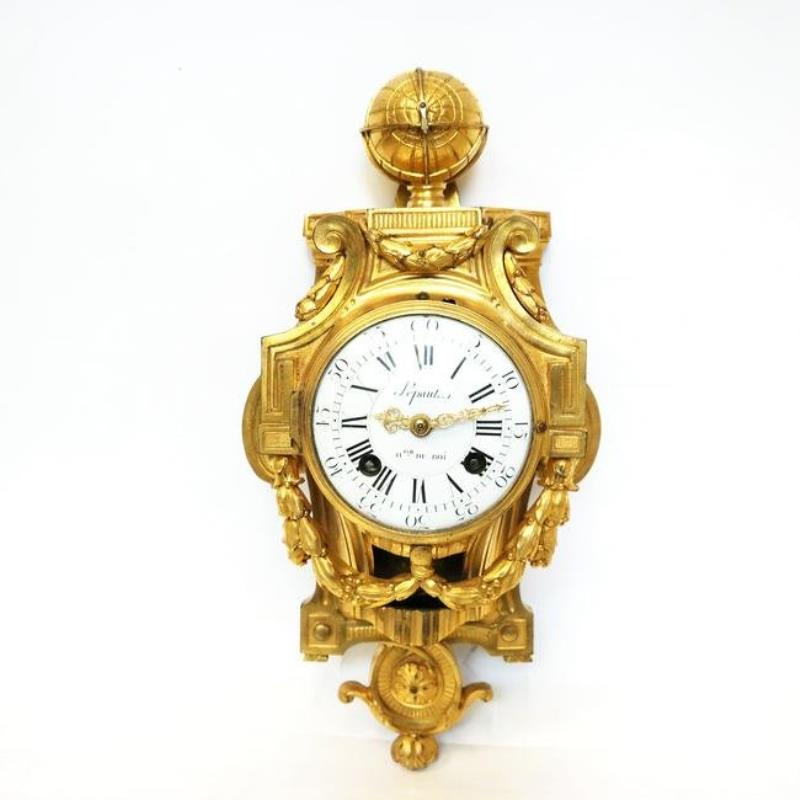 18th C. Louis XVI Gilt Bronze Cartel Clock