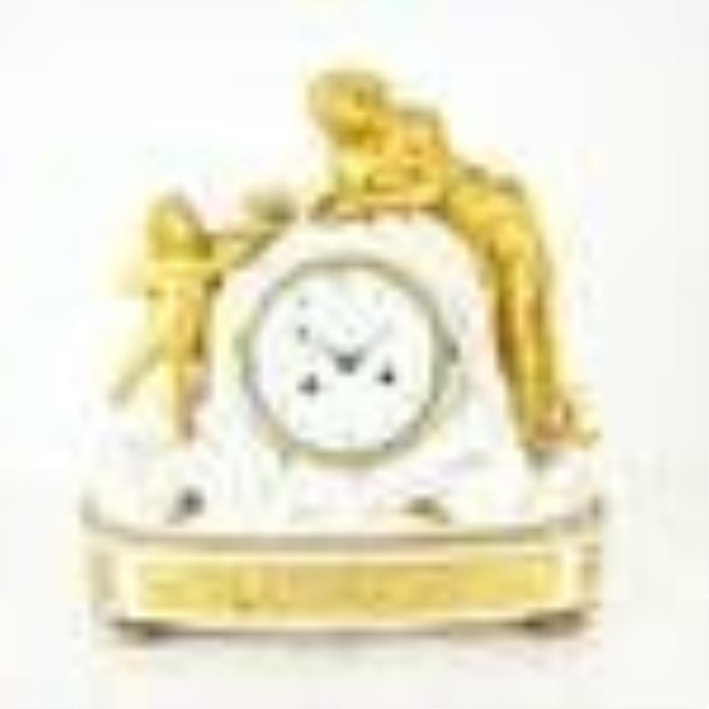 19th C. French Gilt Bronze & Marble Mantel Clock