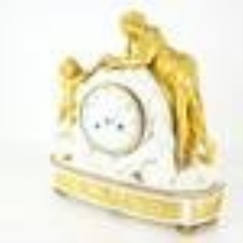 19th C. French Gilt Bronze & Marble Mantel Clock