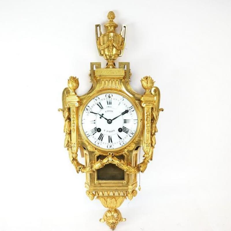 18th C. Louis XVI Gilt Bronze Cartel Clock