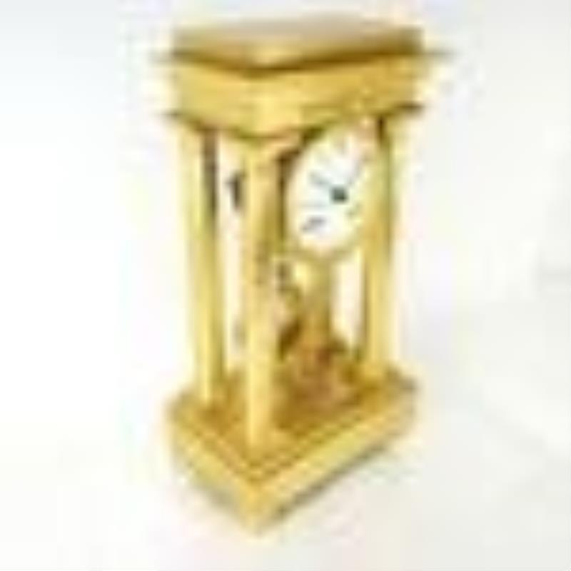 French Empire Gilt Bronze Portico Clock