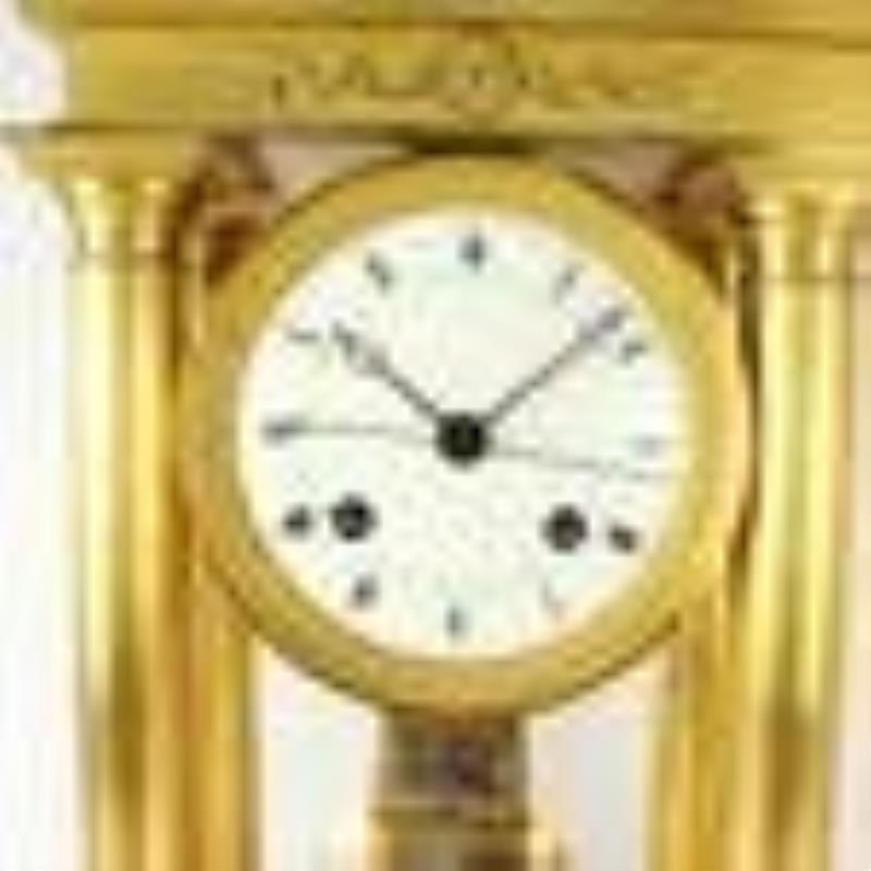 French Empire Gilt Bronze Portico Clock