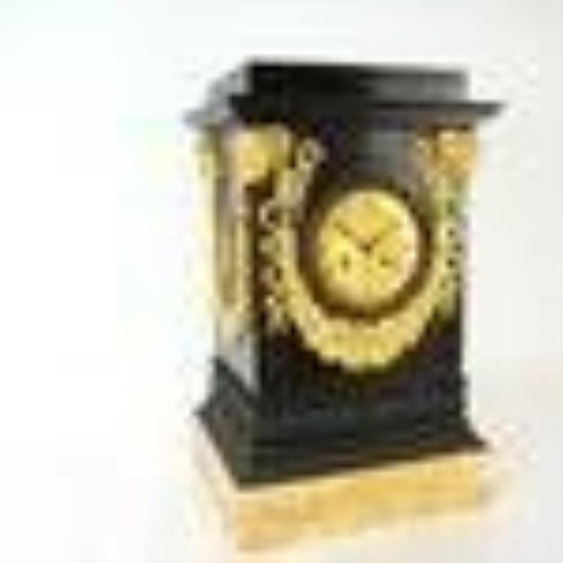 French Neoclassical Bronze & Marble Clock