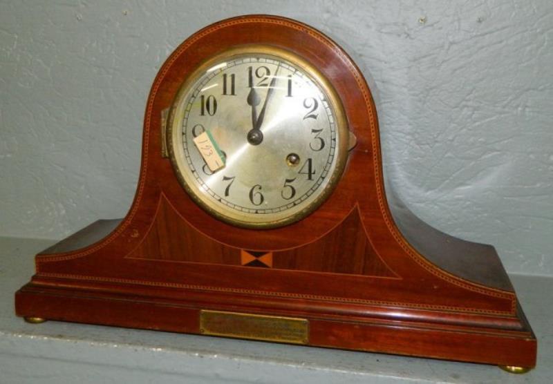 Continental inlaid mahogany 8 day clock.