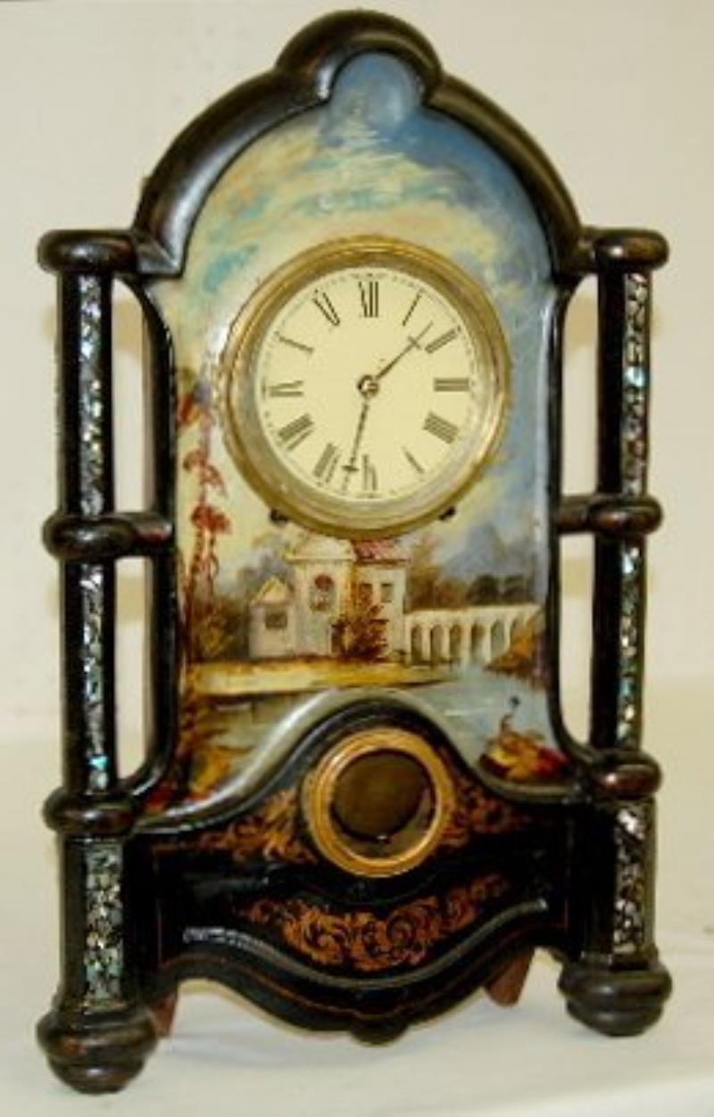 Iron Front Clock, Painted  w/M.O.P. Inlaid Case
