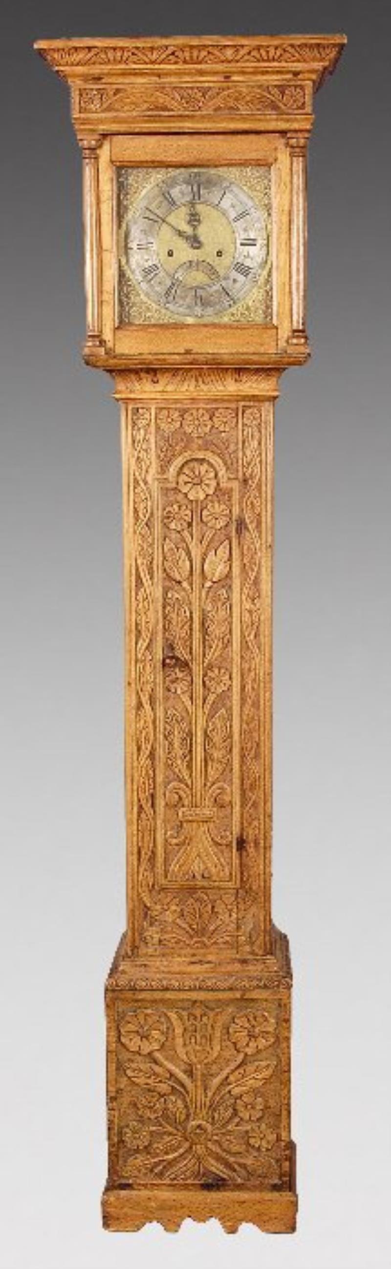 English carved oak Longcase clock, the hood with