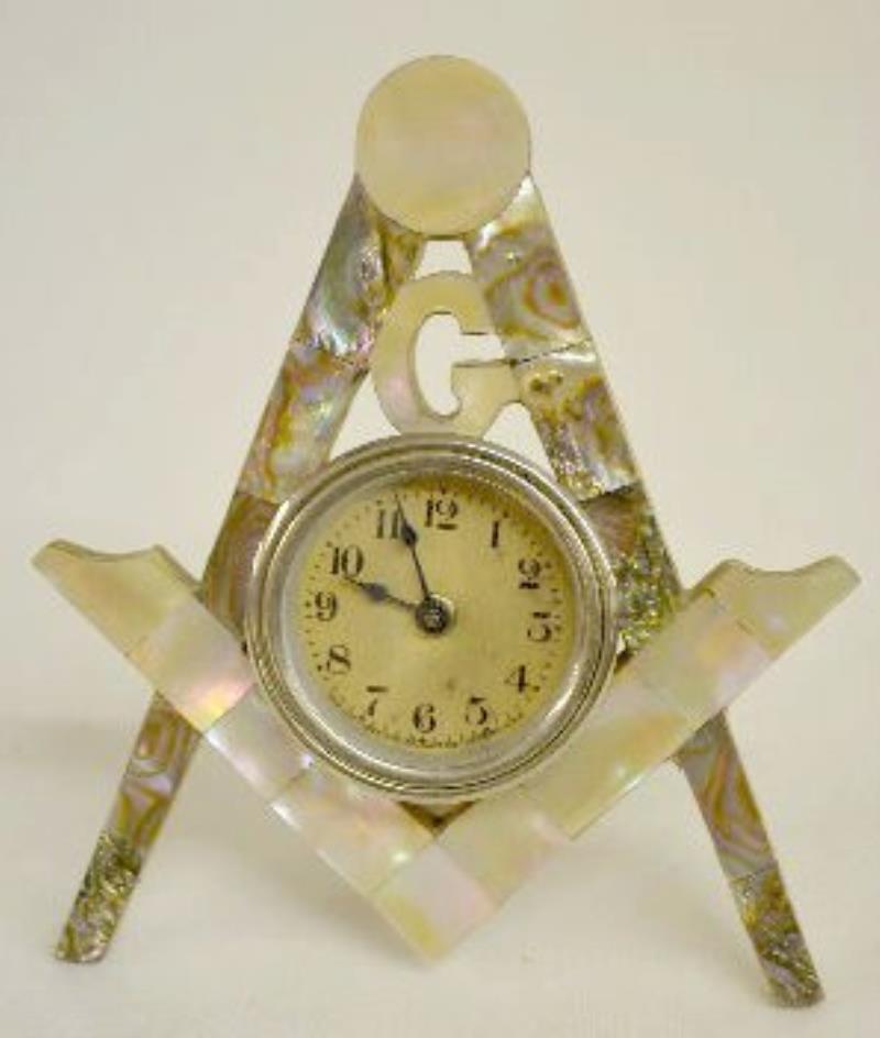 Lux Masonic Emblem Clock w/Mother of Pearl