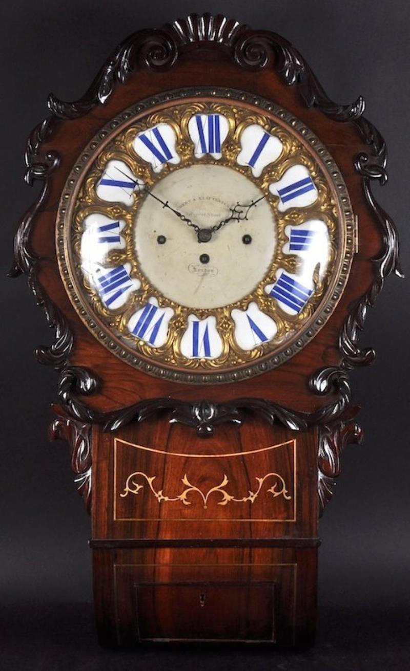 A VERY GOOD REGENCY ROSEWOOD WALL CLOCK by AUBERT AND