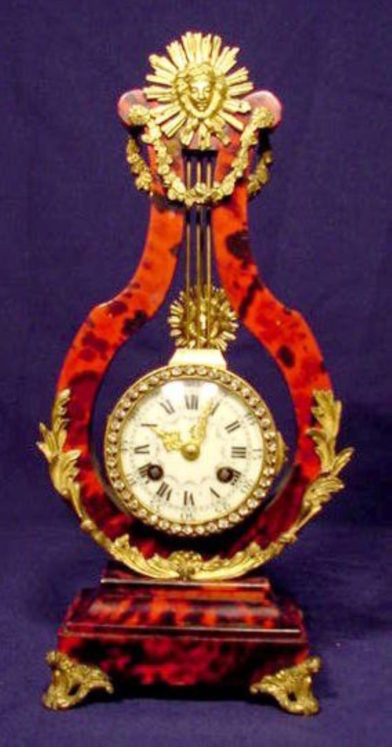 French Shell Lyre & Bronze Clock