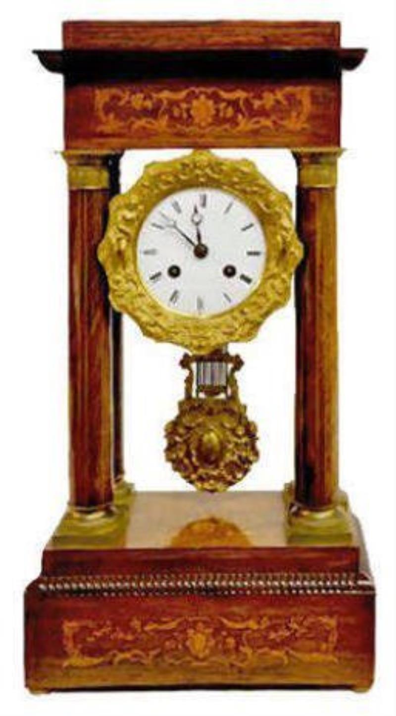 Inlaid  French T&S Portico Clock