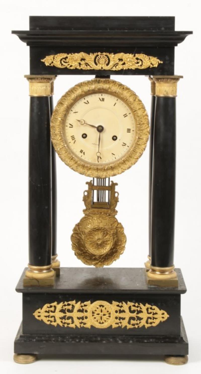 FRENCH DORE BRONZE SLATE PORTICO CLOCK 1880