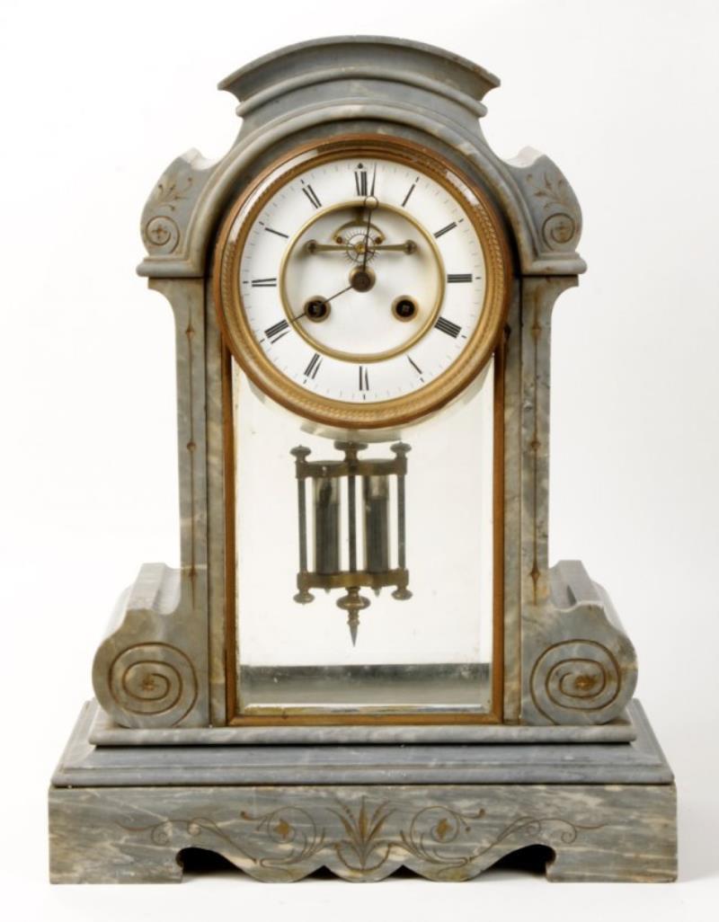 LARGE MARBLE MANTLE CLOCK MERCURY FILLED 1900