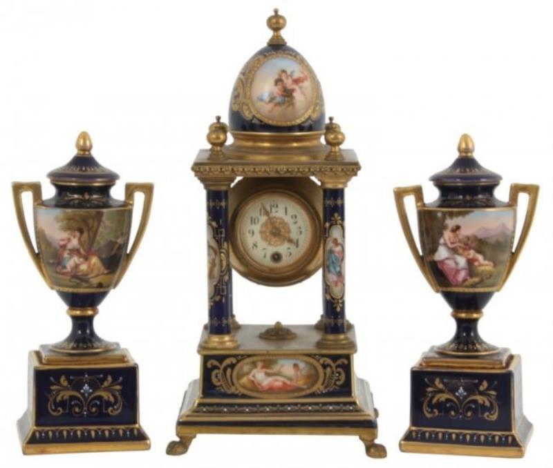 3 Pc. Royal Vienna Porcelain Clock Set