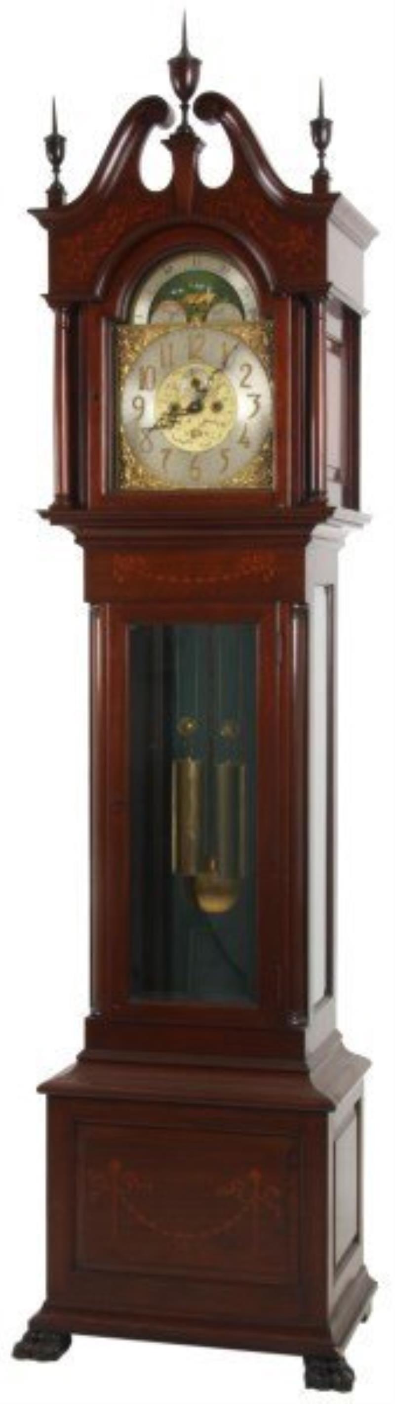 J.J. Elliott Inlaid Mahogany Grandfather Clock