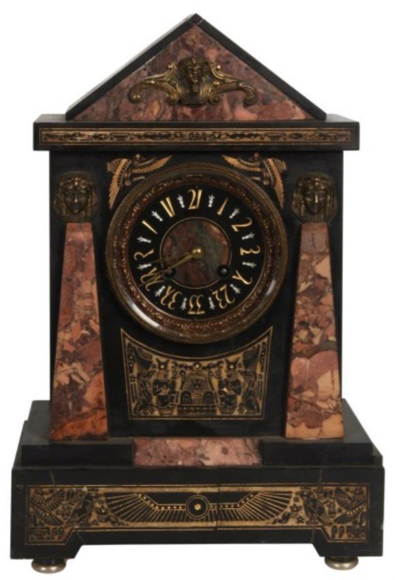 E. Lourdelet Egyptian Revival Mantel Clock