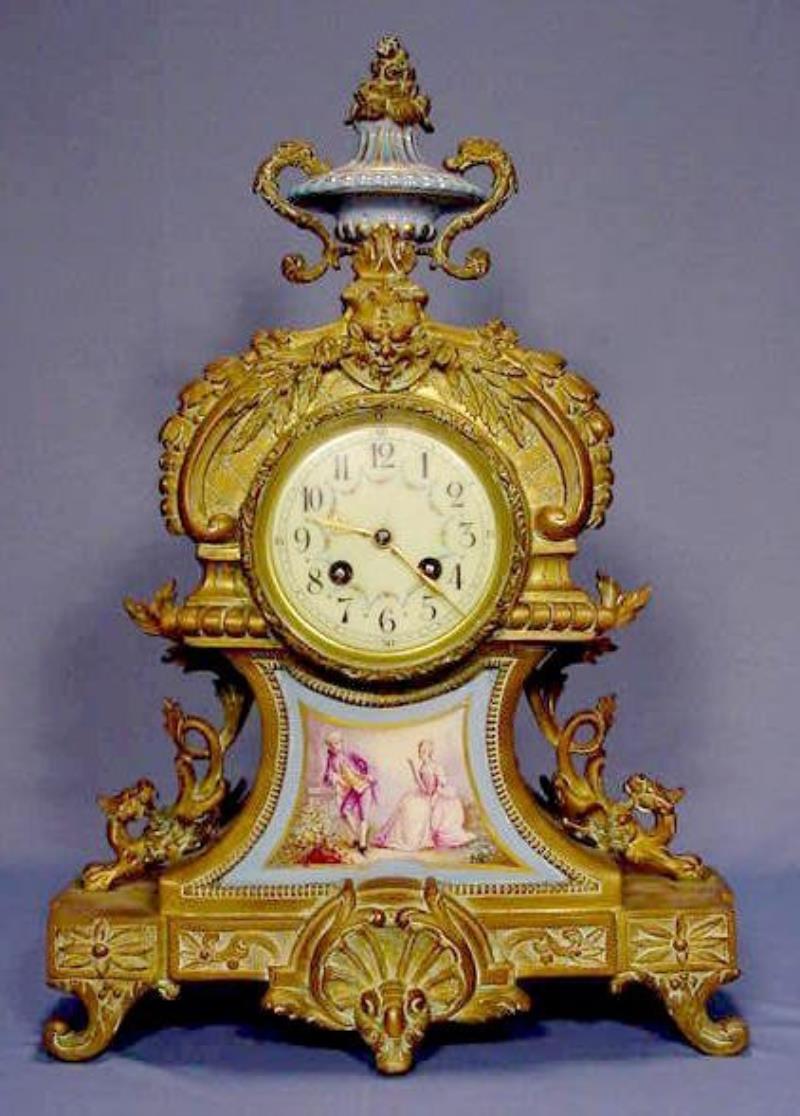 French Bronze and Porcelain Clock