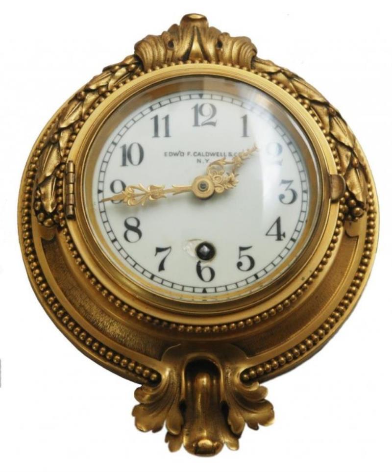 E DW’D F. CALDWELL & CO GILT BRONZE WALL CLOCK