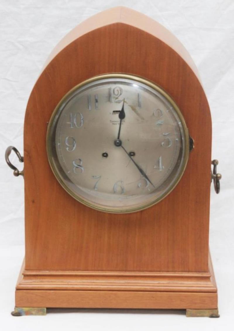 LARGE TIFFANY & CO. BEE HIVE WOODEN MANTEL CLOCK