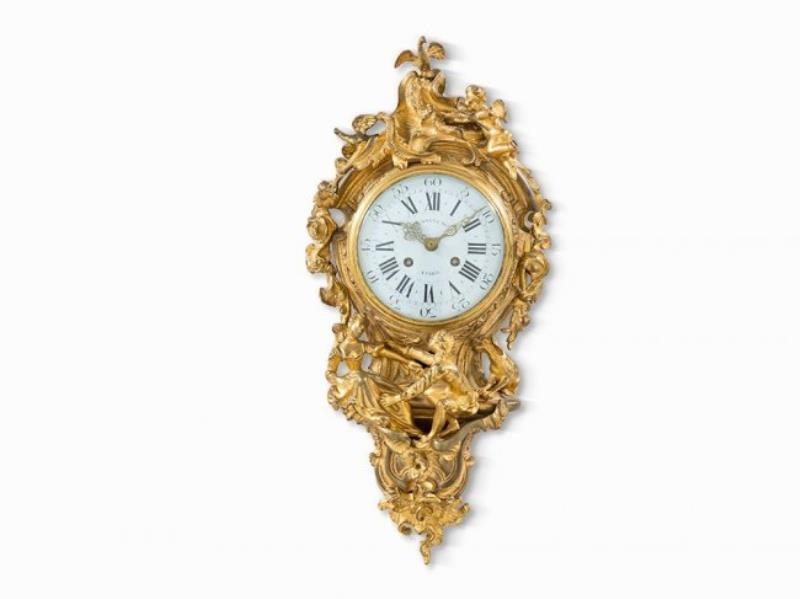 Cartel Clock With Bronze Casing, Louis XV Style,