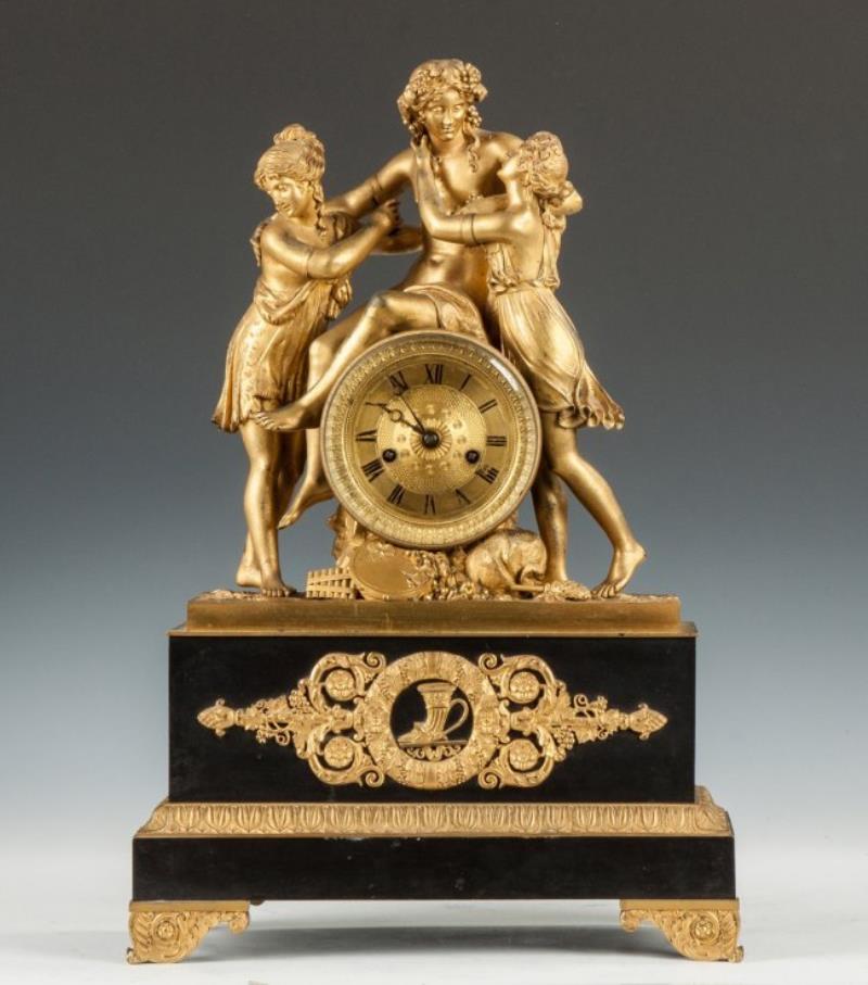 Fine French Gilt Bronze & Bronze Mantle Clock