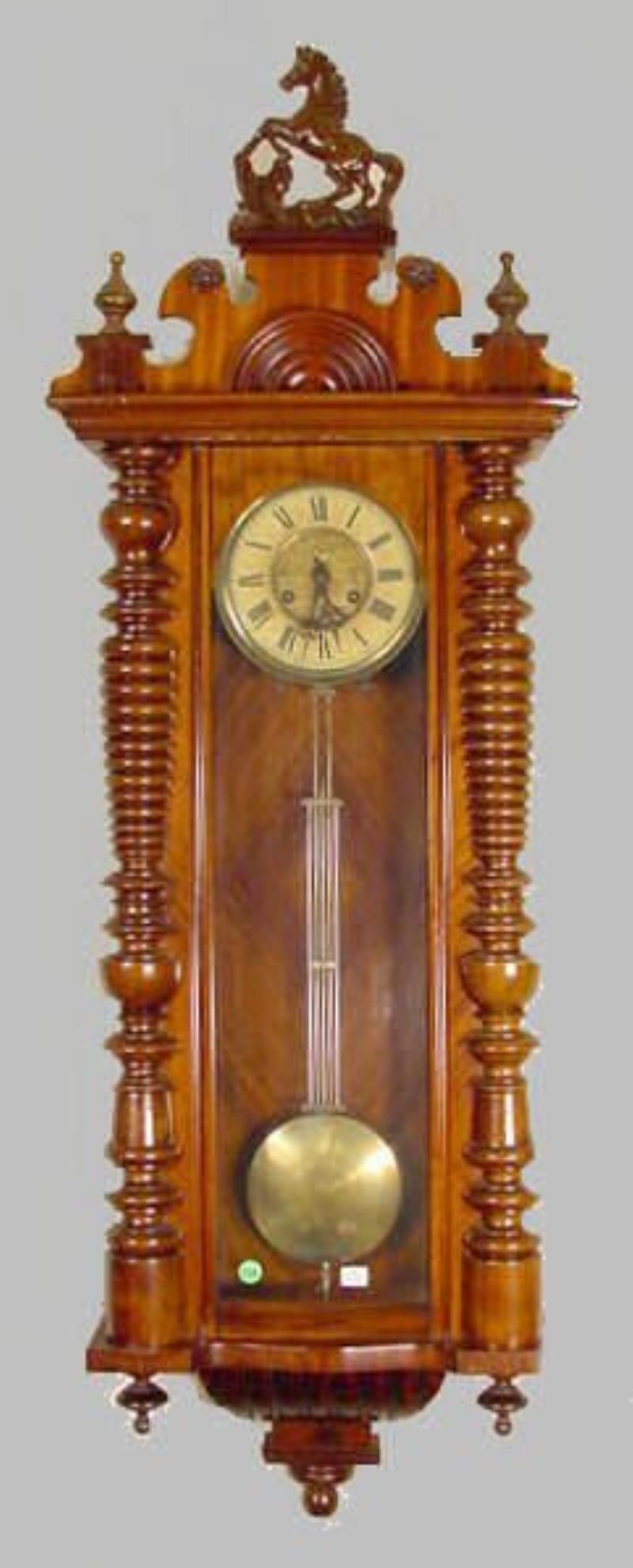 Gustav Becker Hanging Clock, Mahogany Case