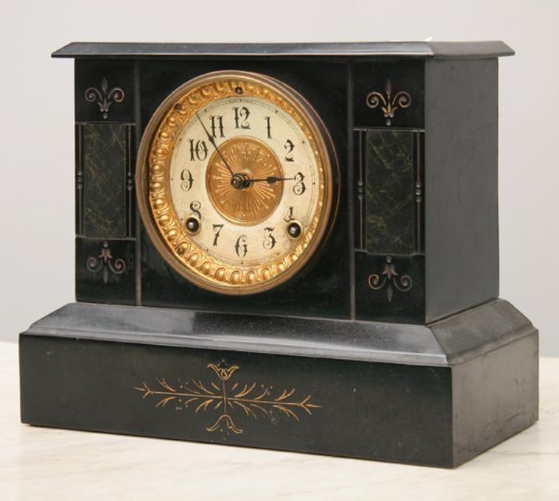 C1900 ebonized metal mantel clock