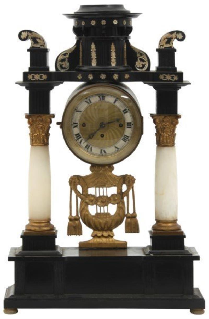 Alabaster & Embonized Silk Thread Portico Clock