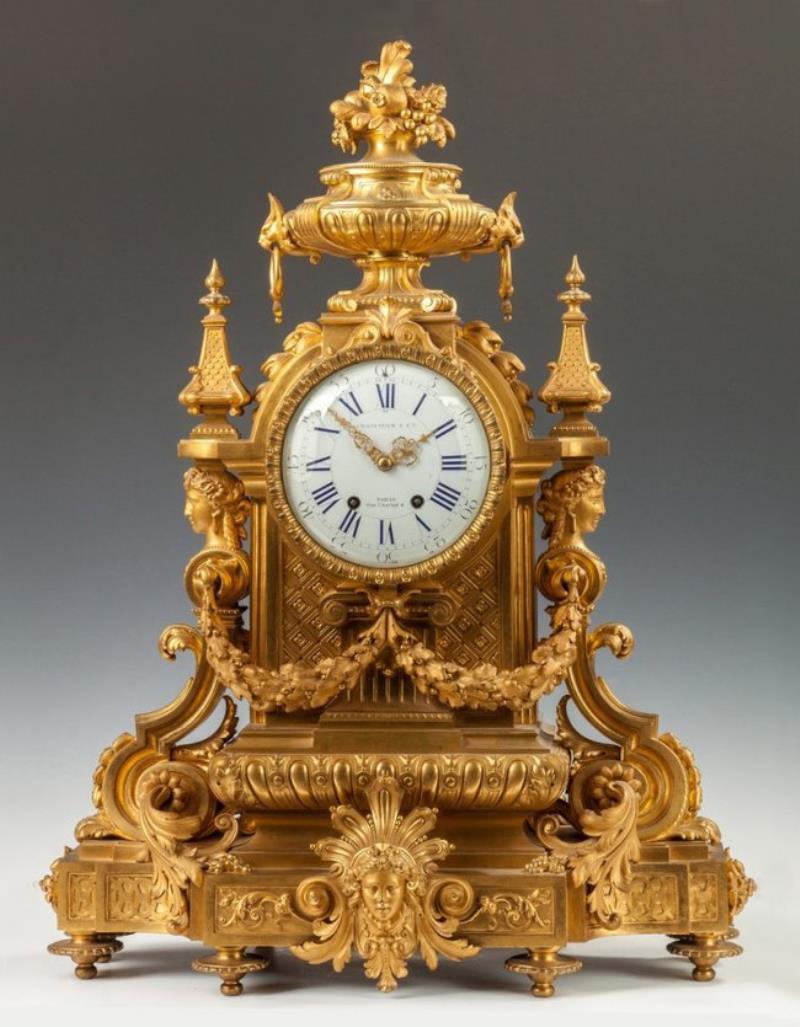 Fine Charpentier & Co. Gilt Bronze Mantle Clock